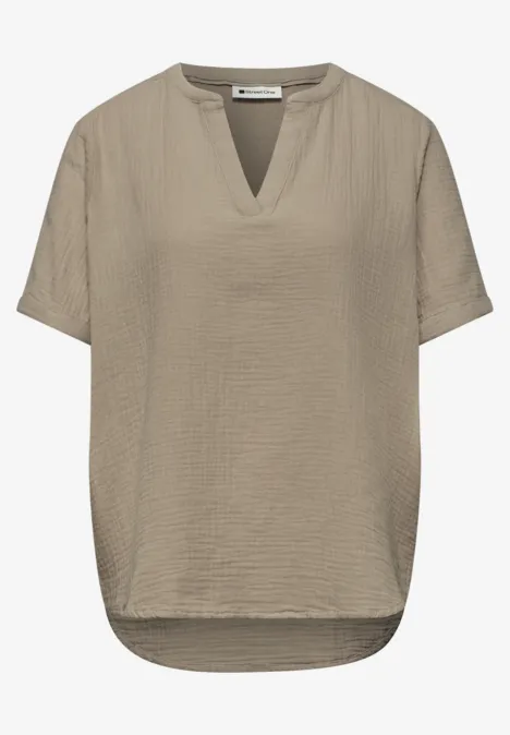 Blouse met korte mouwen in mousseline kwaliteit timeless beige
