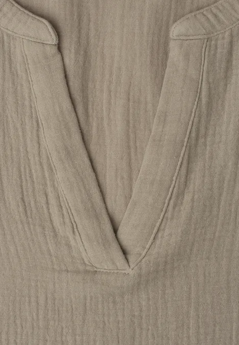 Blouse met korte mouwen in mousseline kwaliteit timeless beige