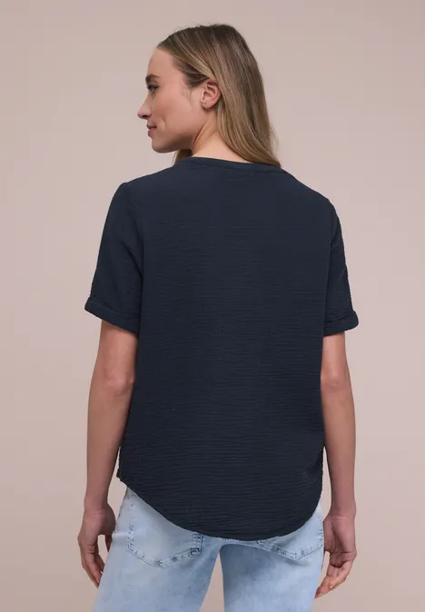 Kurzarm Bluse in Musselinqualität mit Turn-Up shadowed navy Kurzarm Bluse in Musselinqualität mit Turn-Up shadowed navy