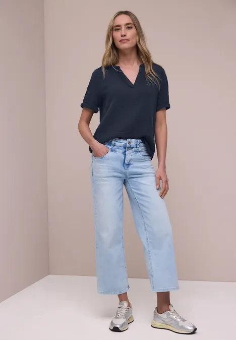 Kurzarm Bluse in Musselinqualität mit Turn-Up shadowed navy Kurzarm Bluse in Musselinqualität mit Turn-Up shadowed navy