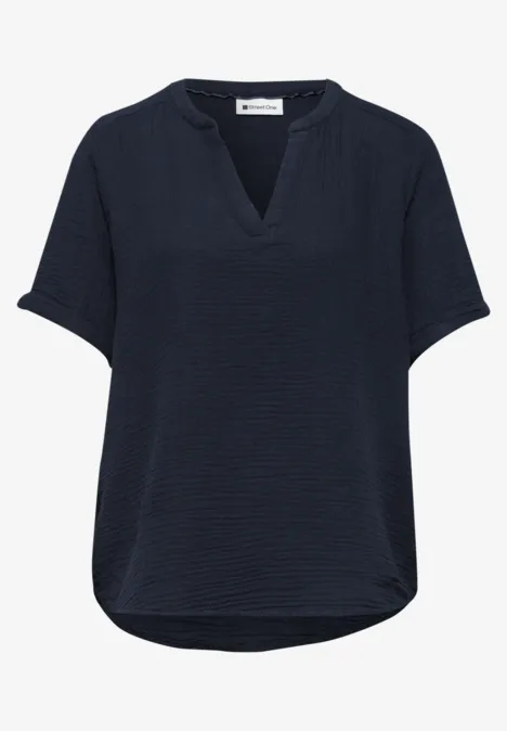 Kurzarm Bluse in Musselinqualität mit Turn-Up shadowed navy Kurzarm Bluse in Musselinqualität mit Turn-Up shadowed navy