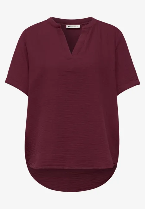 Blouse met korte mouwen in mousseline kwaliteit truffle red