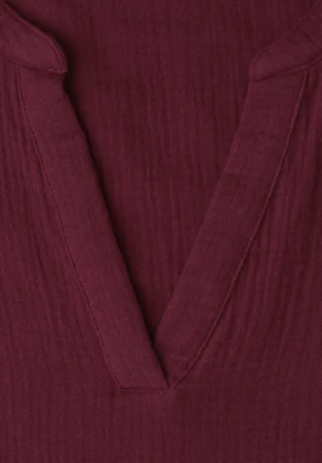 Blouse met korte mouwen in mousseline kwaliteit truffle red