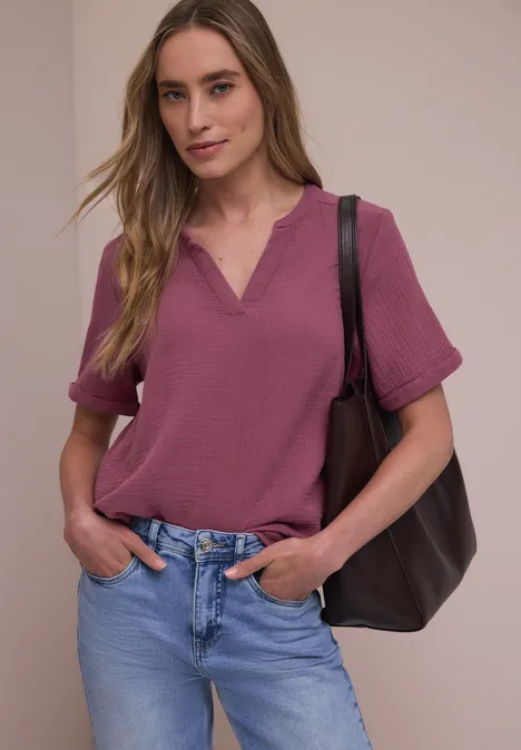 Bluzka koszulowa z krótkim rękawem w jakości muślinu dark clouded blush