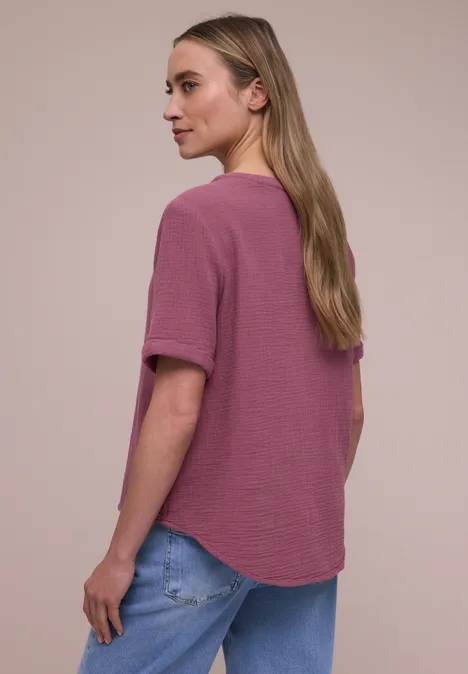 Bluzka koszulowa z krótkim rękawem w jakości muślinu dark clouded blush