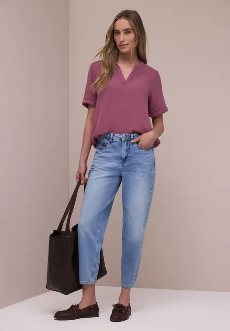 Bluzka koszulowa z krótkim rękawem w jakości muślinu dark clouded blush