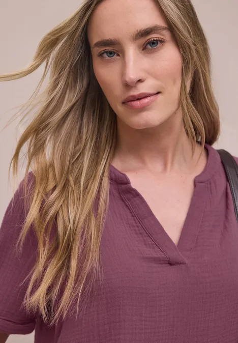 Blouse à manches courtes en qualité mousseline dark clouded blush Blouse à manches courtes en qualité mousseline dark clouded blush