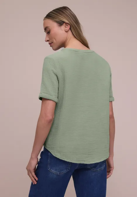 Blouse met korte mouwen in mousseline kwaliteit mint leaf