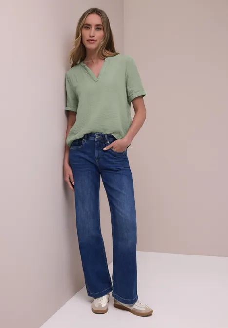 Blouse met korte mouwen in mousseline kwaliteit mint leaf