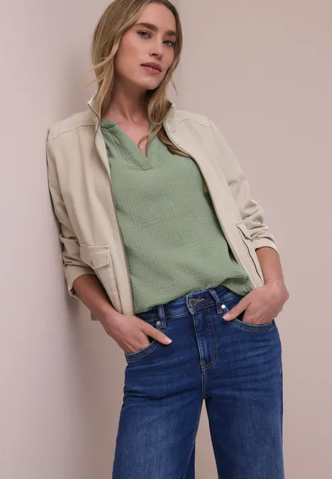 Blouse met korte mouwen in mousseline kwaliteit mint leaf