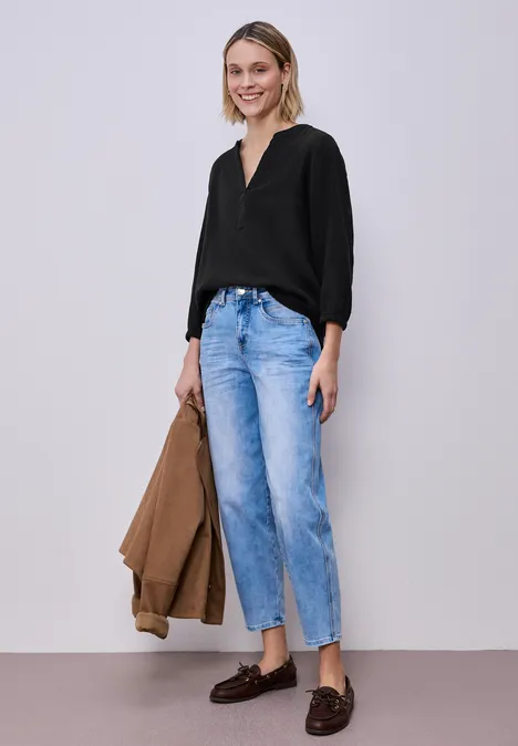 3/4-Arm Bluse in Musselinqualität Black