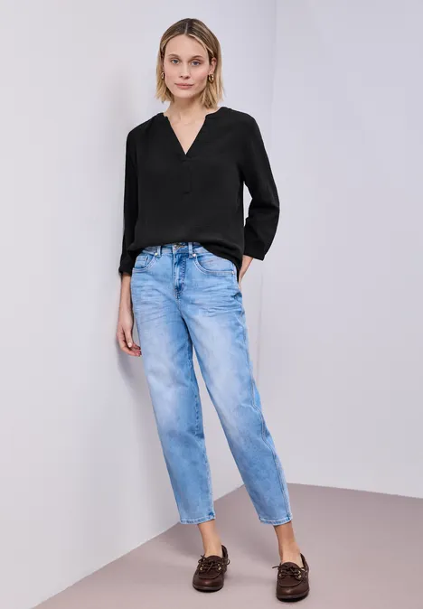 3/4-Arm Bluse in Musselinqualität Black