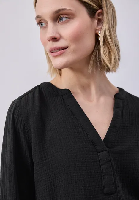 3/4-Arm Bluse in Musselinqualität Black