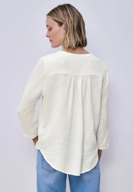 3/4-Arm Bluse in Musselinqualität off white