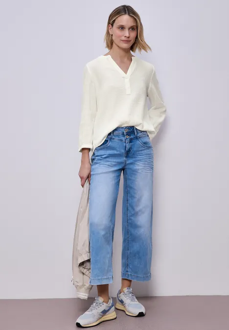 3/4-Arm Bluse in Musselinqualität off white