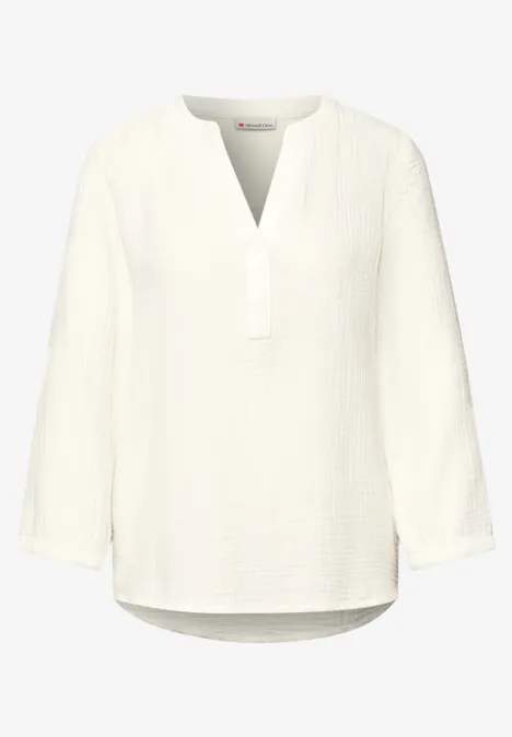 3/4-Arm Bluse in Musselinqualität off white