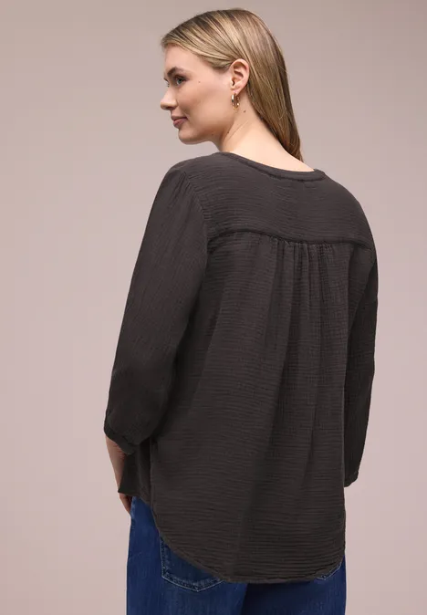 3/4-mouwen blouse in mousseline kwaliteit espresso brown