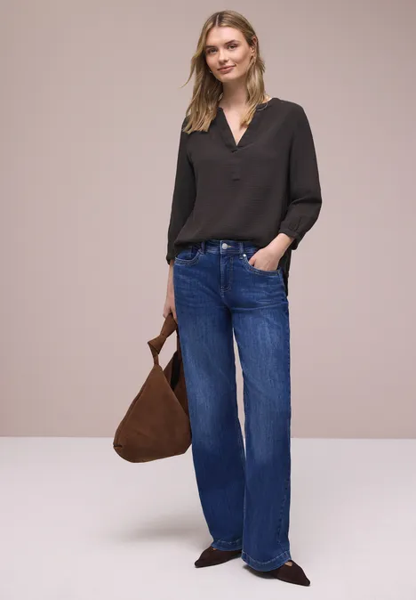 3/4-mouwen blouse in mousseline kwaliteit espresso brown