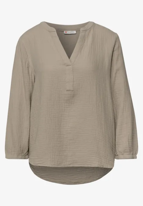 3/4-mouwen blouse in mousseline kwaliteit timeless beige