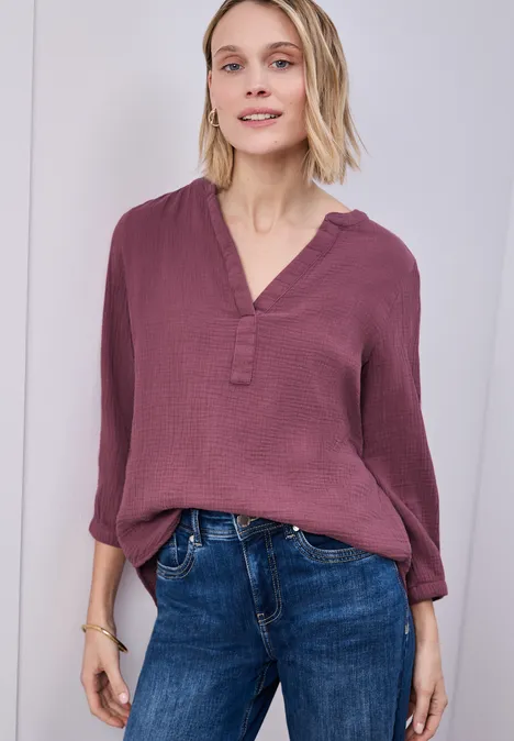 3/4-Arm Bluse in Musselinqualität dark clouded blush