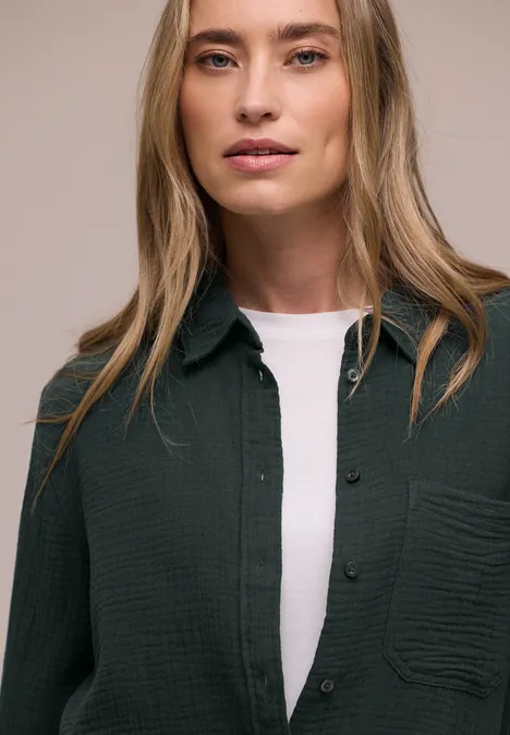 Muślinowa bluzka koszulowa pine grove green