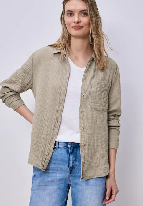 Mousseline overhemd blouse timeless beige