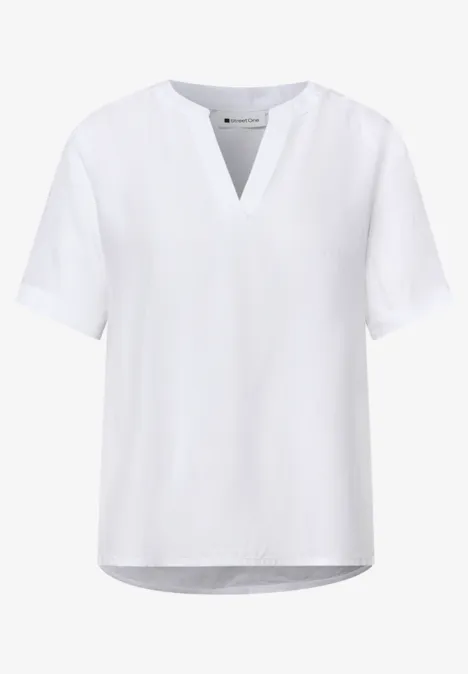 Blouse met gespleten hals en omslag White