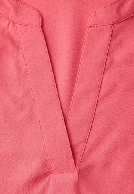 Bluse mit Split Neck und Turn-Up striking coral