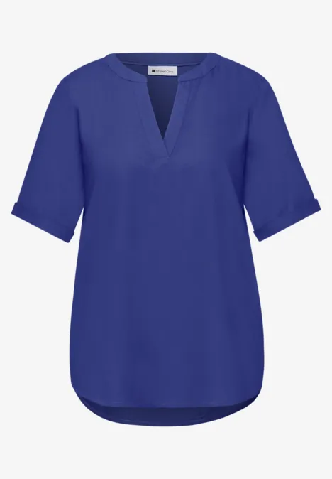 Bluse mit Split Neck und Turn-Up amparo blue