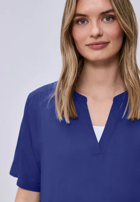 Bluse mit Split Neck und Turn-Up amparo blue