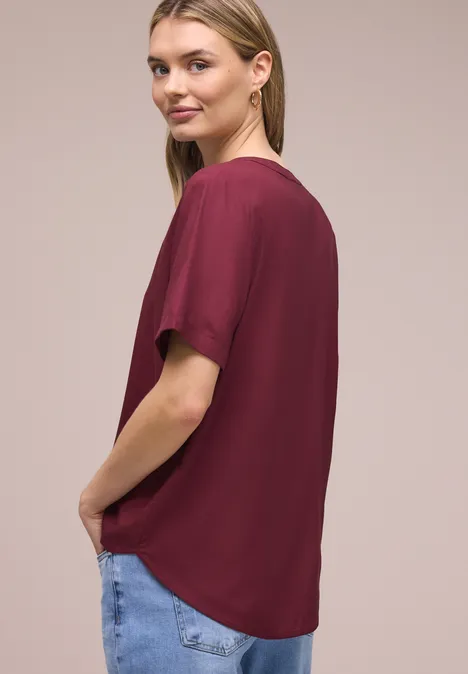 Bluse mit Split Neck und Turn-Up truffle red