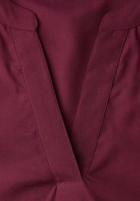 Bluse mit Split Neck und Turn-Up truffle red