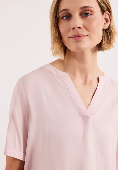 Blouse met gespleten hals en omslag minimal rose