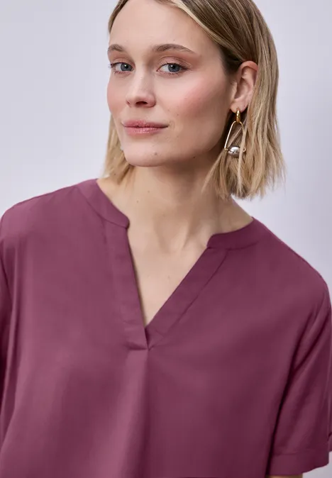Bluse mit Split Neck und Turn-Up dark clouded blush