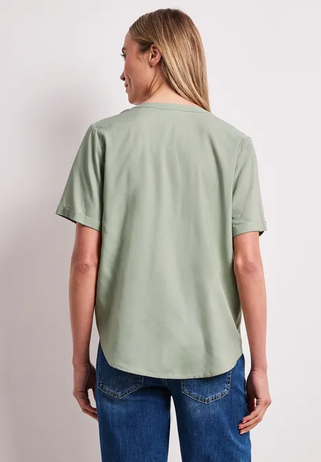 Bluse mit Split Neck und Turn-Up mint leaf Bluse mit Split Neck und Turn-Up mint leaf