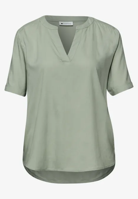 Bluse mit Split Neck und Turn-Up mint leaf Bluse mit Split Neck und Turn-Up mint leaf