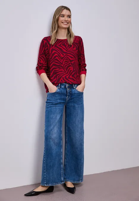 Bluse mit Rundhals und Tapedetails salsa red