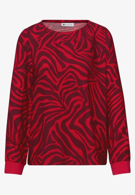 Bluse mit Rundhals und Tapedetails salsa red