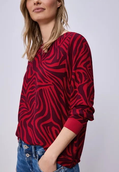 Bluse mit Rundhals und Tapedetails salsa red