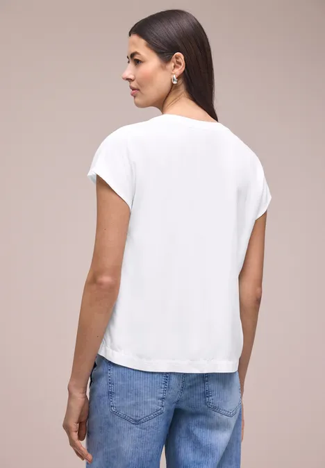 Dropped Shoulder Bluse mit Split Neck White Dropped Shoulder Bluse mit Split Neck White