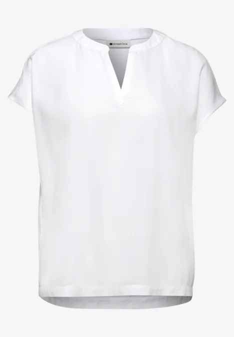 Dropped Shoulder Bluse mit Split Neck White Dropped Shoulder Bluse mit Split Neck White