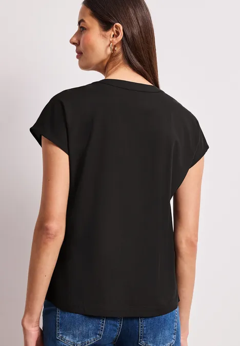 Dropped Shoulder Bluse mit Split Neck Black Dropped Shoulder Bluse mit Split Neck Black
