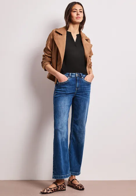 Dropped Shoulder Bluse mit Split Neck Black Dropped Shoulder Bluse mit Split Neck Black