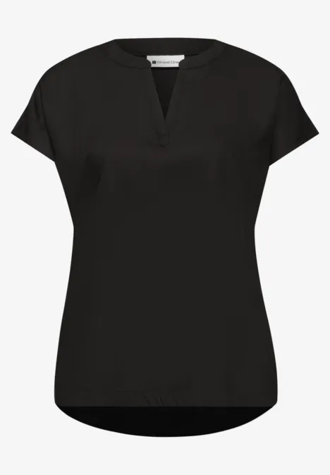 Dropped Shoulder Bluse mit Split Neck Black Dropped Shoulder Bluse mit Split Neck Black