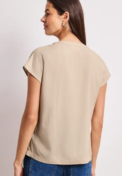 Dropped Shoulder Bluse mit Split Neck cotton beige Dropped Shoulder Bluse mit Split Neck cotton beige