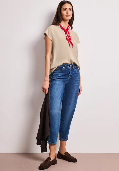 Dropped Shoulder Bluse mit Split Neck cotton beige Dropped Shoulder Bluse mit Split Neck cotton beige