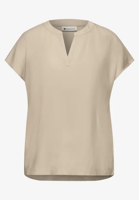 Dropped Shoulder Bluse mit Split Neck cotton beige Dropped Shoulder Bluse mit Split Neck cotton beige