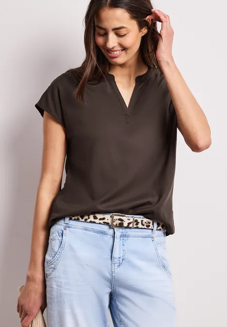 Dropped Shoulder Bluse mit Split Neck espresso brown Dropped Shoulder Bluse mit Split Neck espresso brown