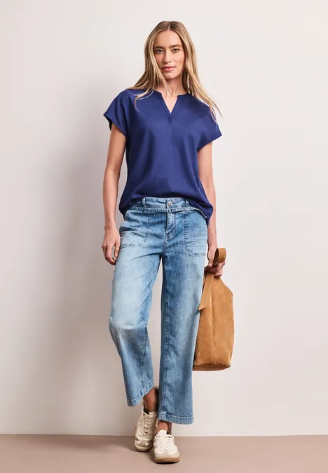 Dropped Shoulder Bluse mit Split Neck amparo blue