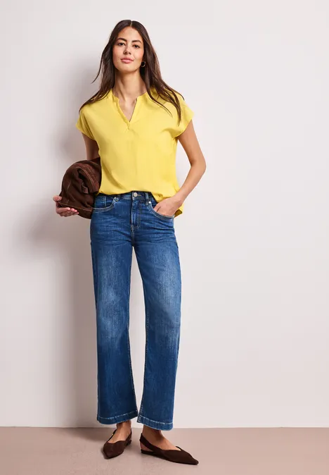 Dropped Shoulder Bluse mit Split Neck bloom yellow